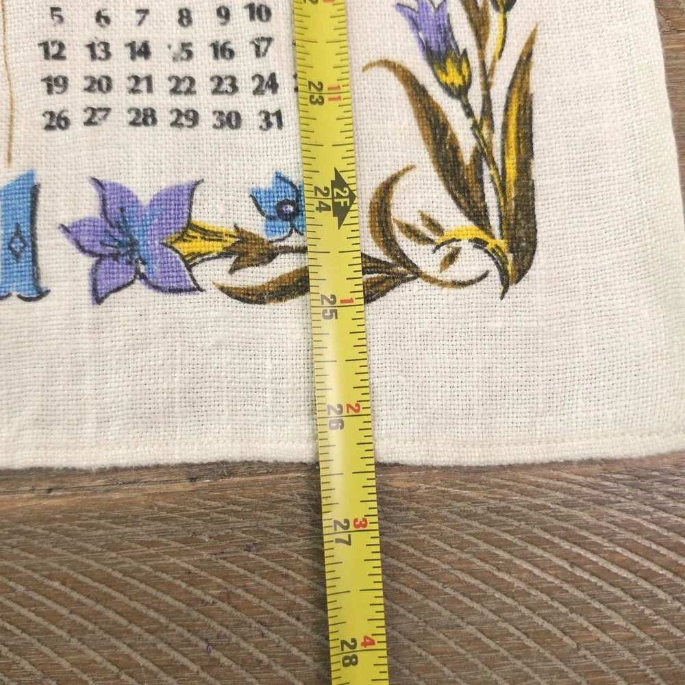 Vintage 1971 Floral and Prayer  of St. Francis Linen Tea Towel Calendar VGC